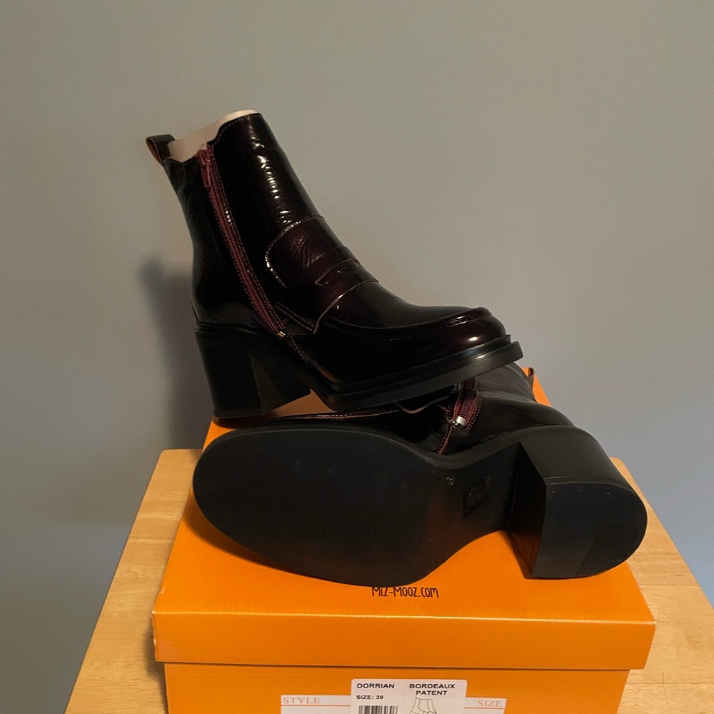 Miz Mooz Burgundy Patent Heeled Boots Sz 8.5